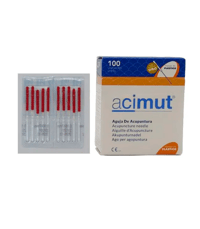 Agulha de acupuntura siliconada com banho de ouro e cabo de plástico sem script - 0.16x07 - 100 uds. (Acimut)